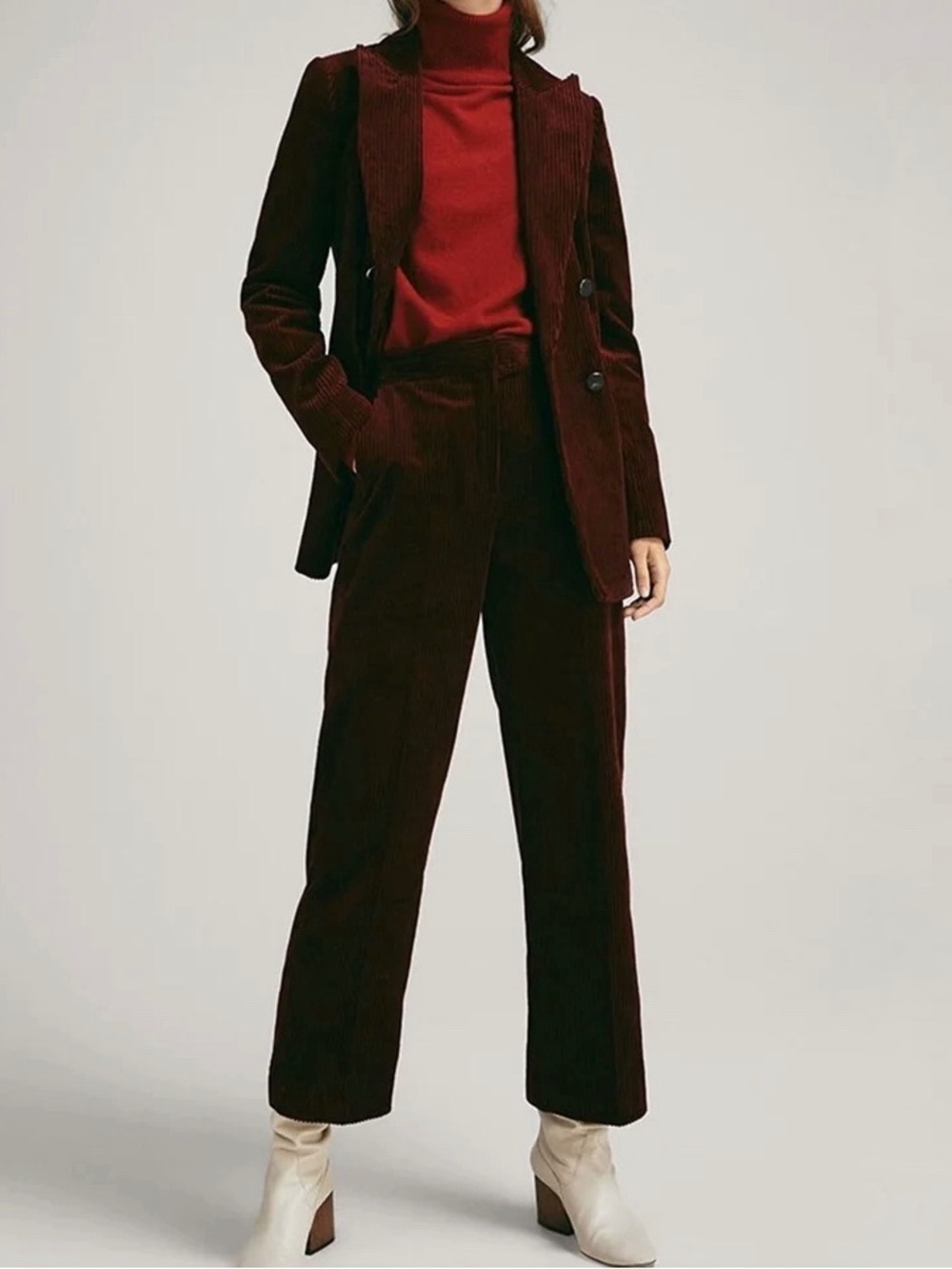 MASSIMO DUTTI Maroon Corduroy Cropped Straight Leg Trouser Pants, Size 6